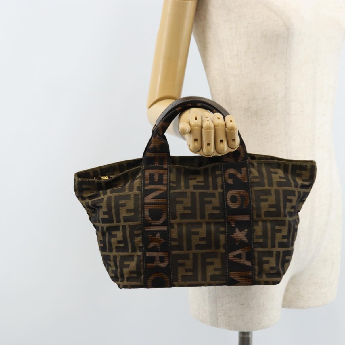 FENDI Zucca Canvas Hand Bag Brown Black Auth ep13479