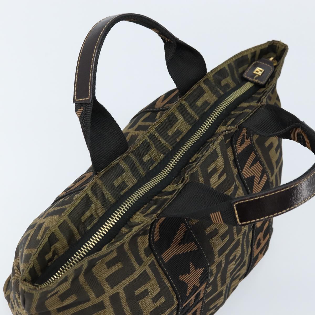 FENDI Zucca Canvas Hand Bag Brown Black Auth ep13479