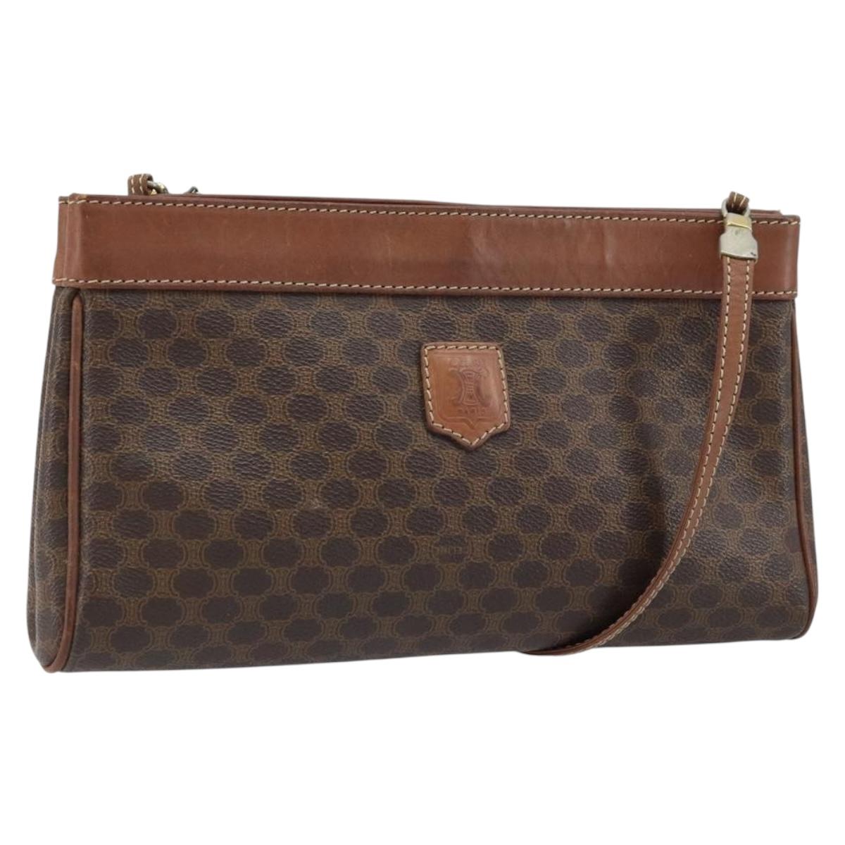 CELINE Macadam Canvas Shoulder Bag PVC Leather Brown Gold Auth ep13480