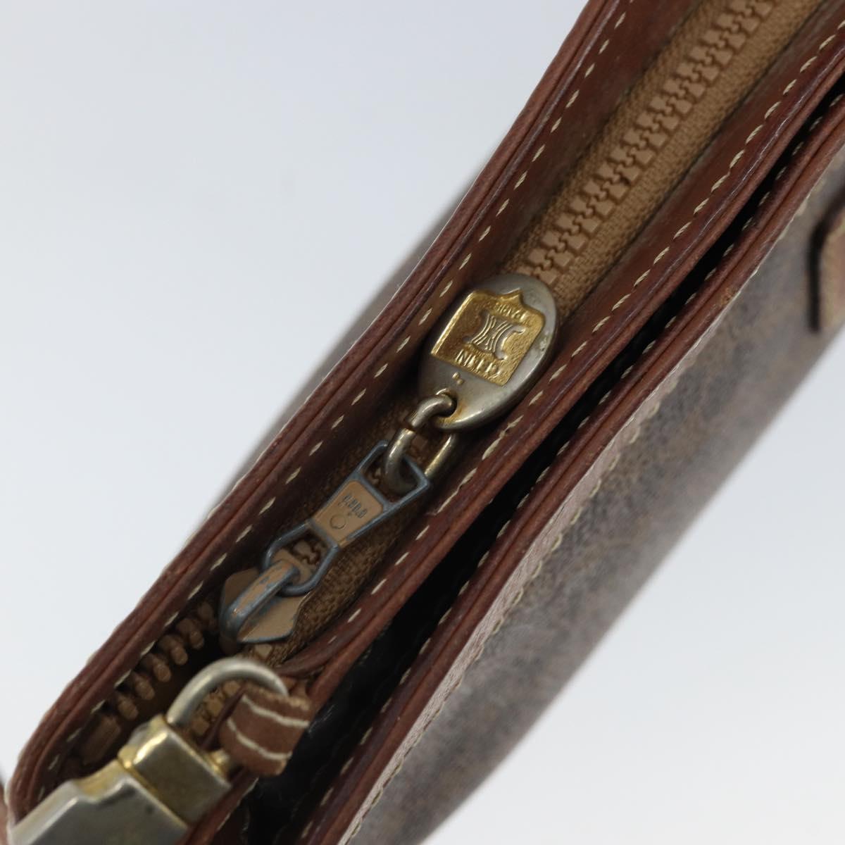 CELINE Macadam Canvas Shoulder Bag PVC Leather Brown Gold Auth ep13480