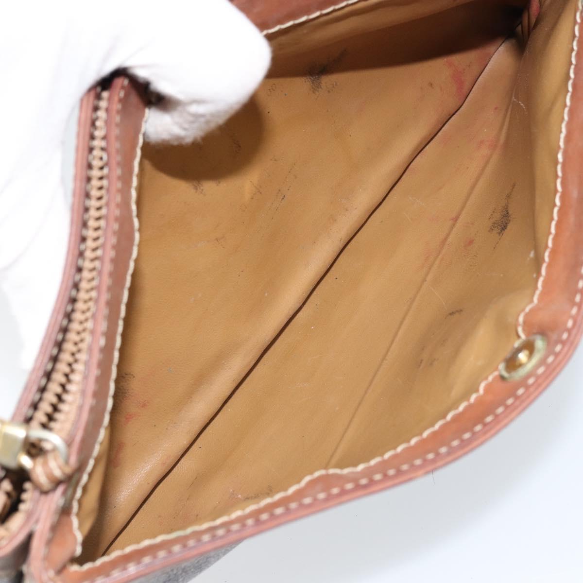 CELINE Macadam Canvas Shoulder Bag PVC Leather Brown Gold Auth ep13480