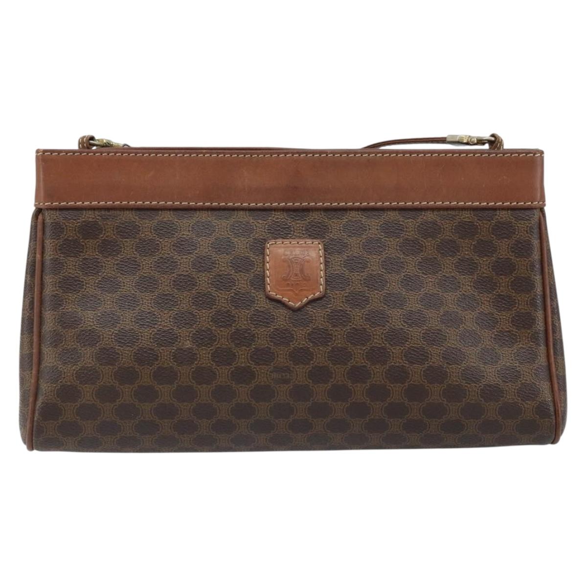 CELINE Macadam Canvas Shoulder Bag PVC Leather Brown Gold Auth ep13480