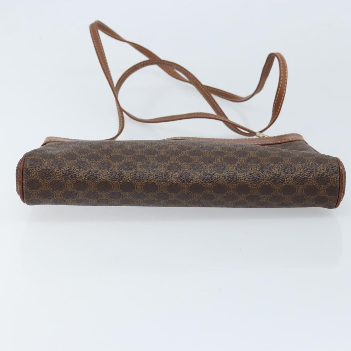 CELINE Macadam Canvas Shoulder Bag PVC Leather Brown Gold Auth ep13480