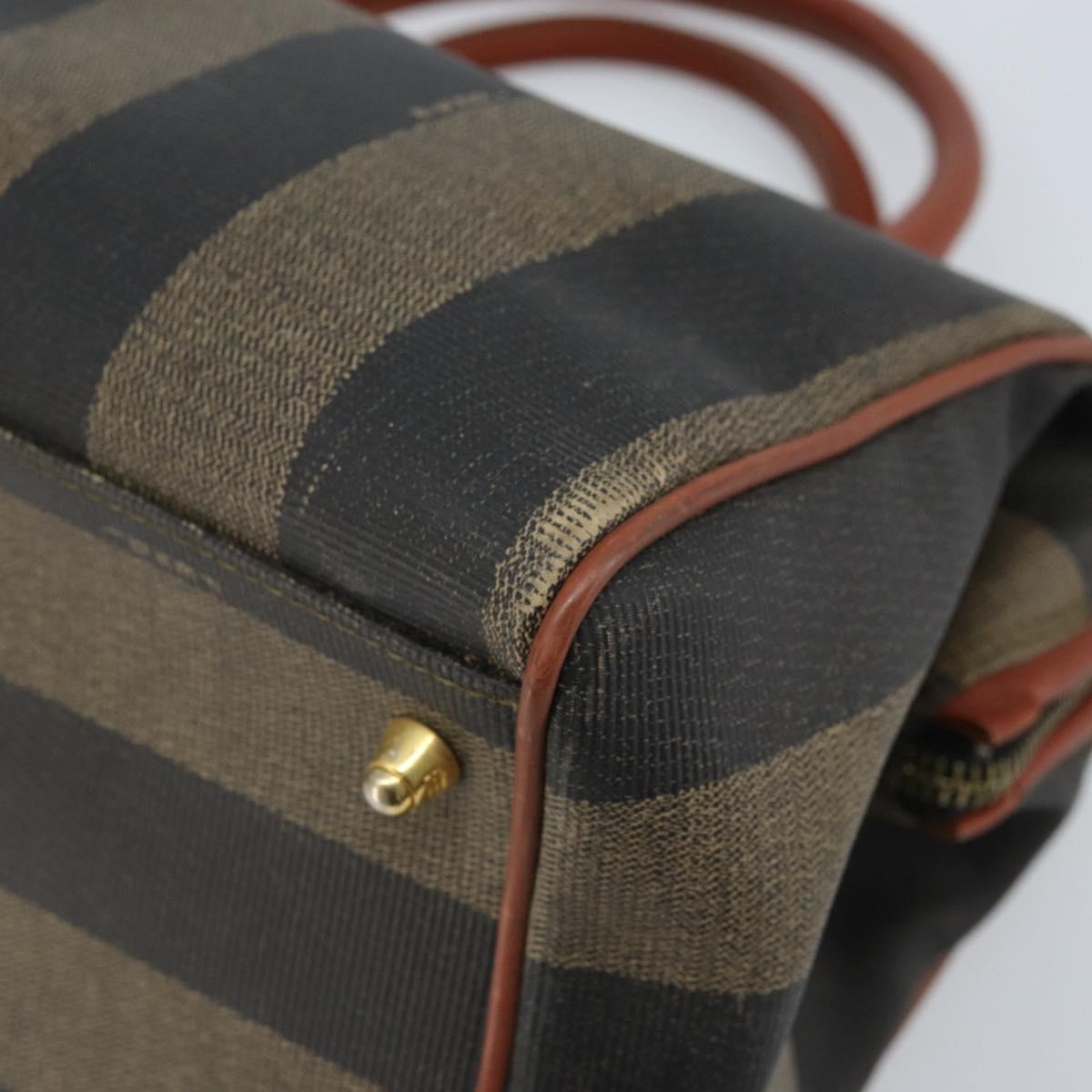 FENDI Pecan Canvas Hand Bag Black Brown Auth ep13483