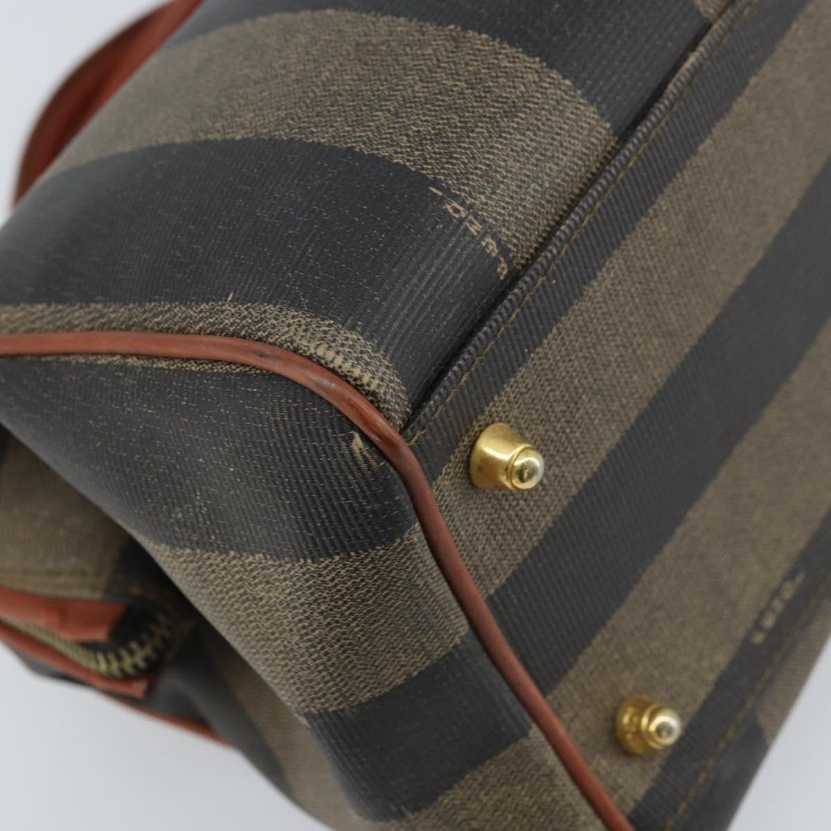FENDI Pecan Canvas Hand Bag Black Brown Auth ep13483