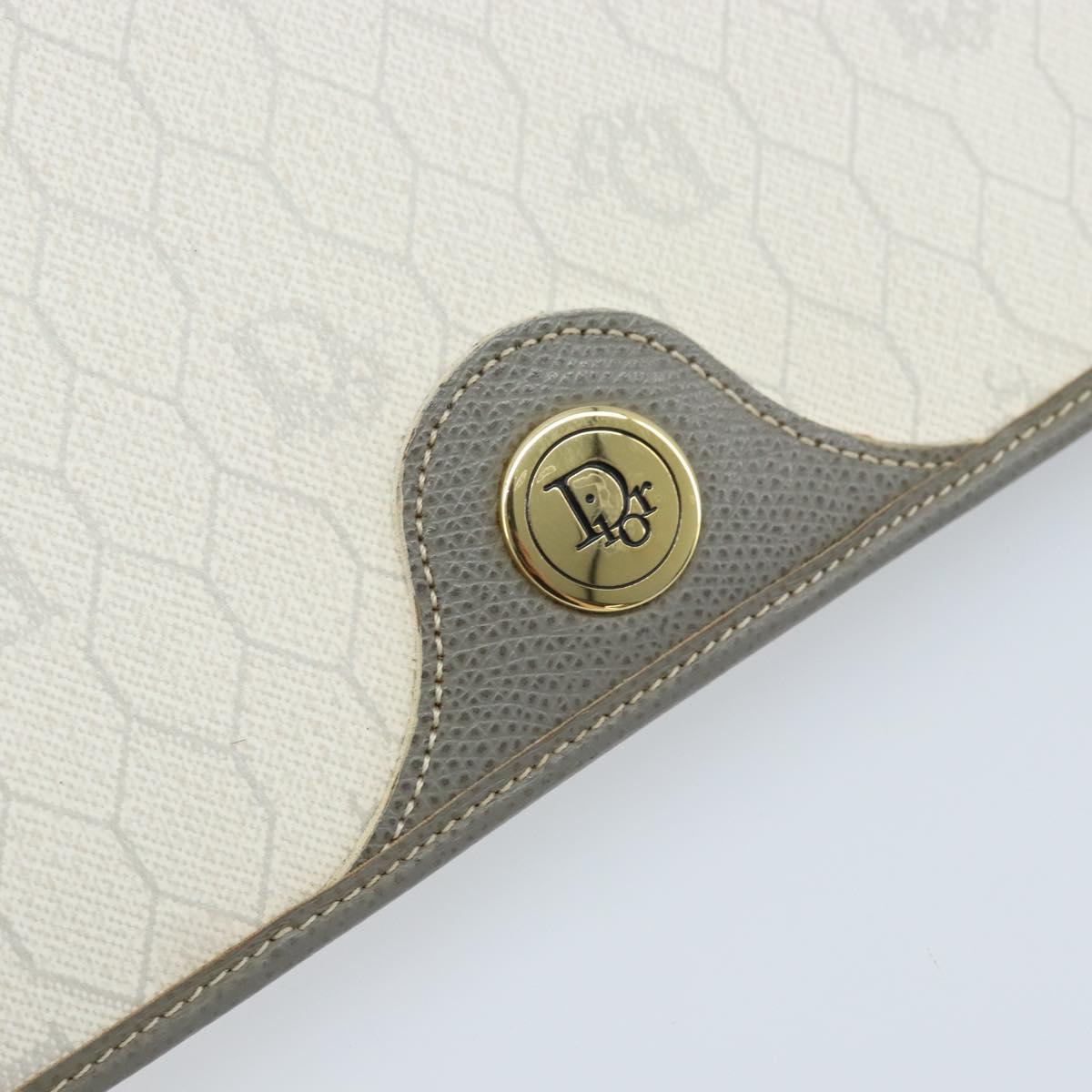 Christian Dior Honeycomb Canvas Chain Shoulder Bag PVC White Gold Auth ep13486