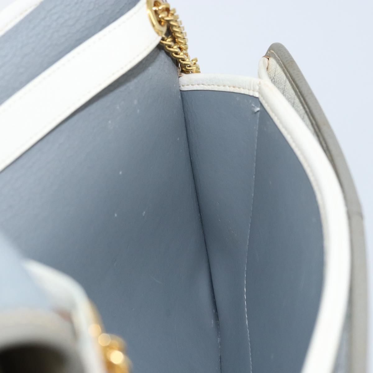Christian Dior Honeycomb Canvas Chain Shoulder Bag PVC White Gold Auth ep13486