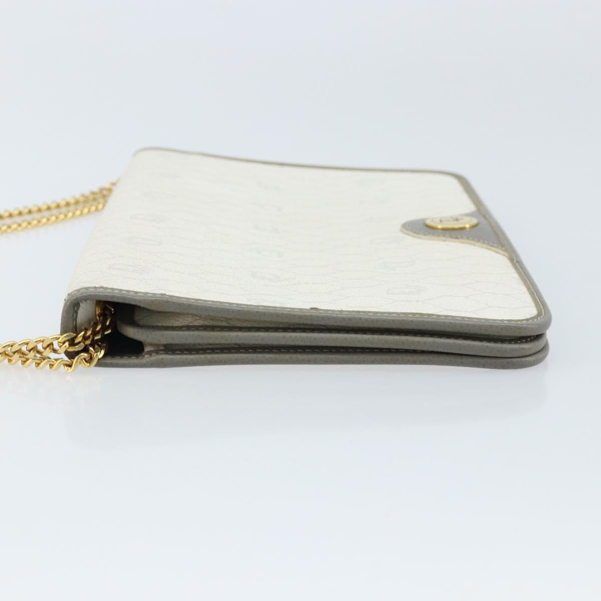 Christian Dior Honeycomb Canvas Chain Shoulder Bag PVC White Gold Auth ep13486