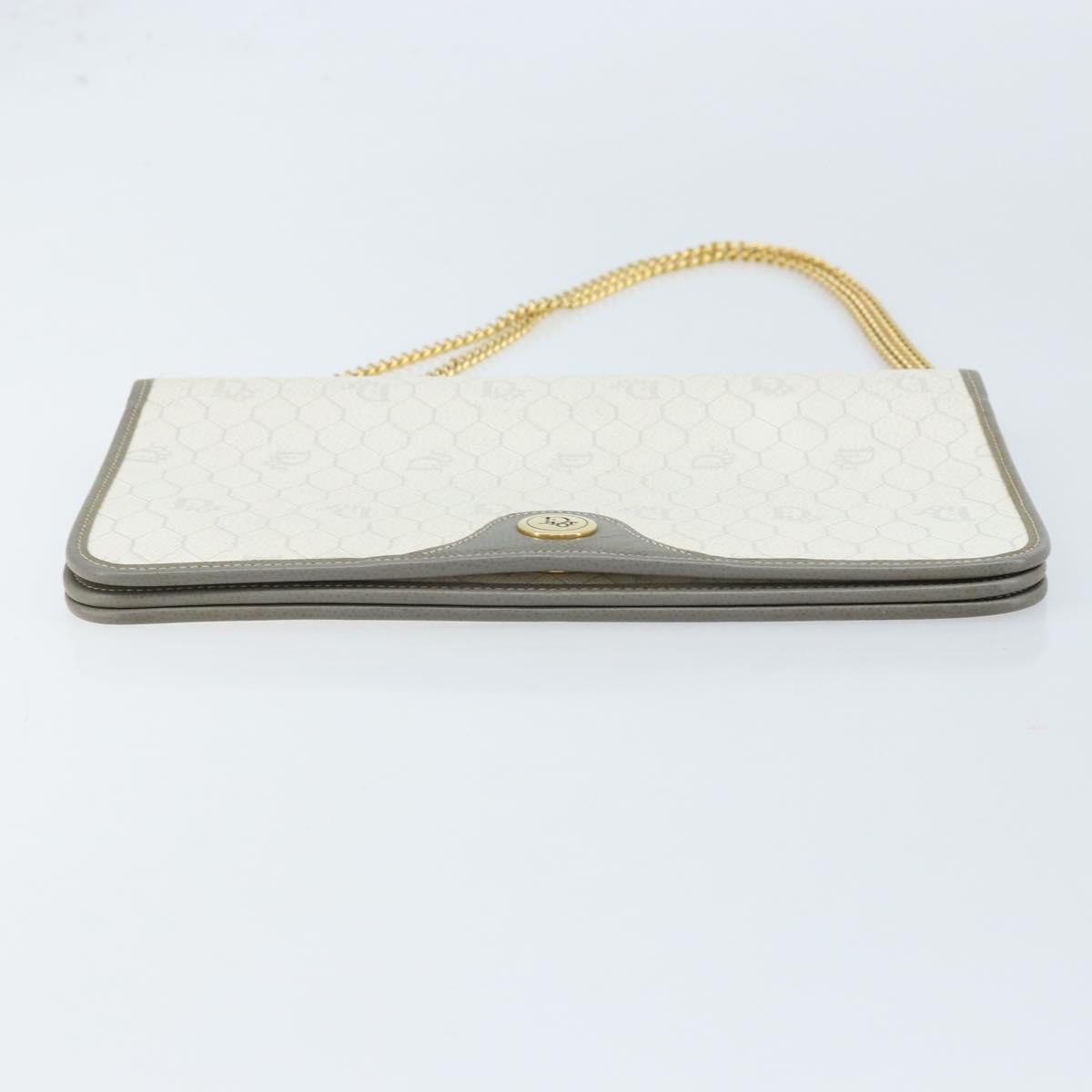 Christian Dior Honeycomb Canvas Chain Shoulder Bag PVC White Gold Auth ep13486