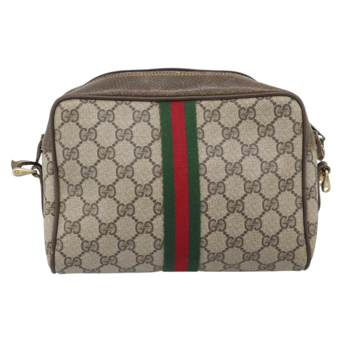 GUCCI GG Supreme Web Sherry Line Bag PVC Beige Gold 010 378 Auth ep13488