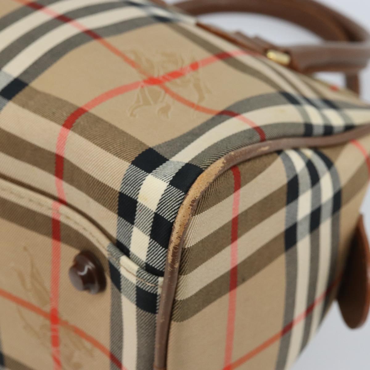 BURBERRY Nova Check Boston Bag Canvas Leather Beige Gold Auth ep13490