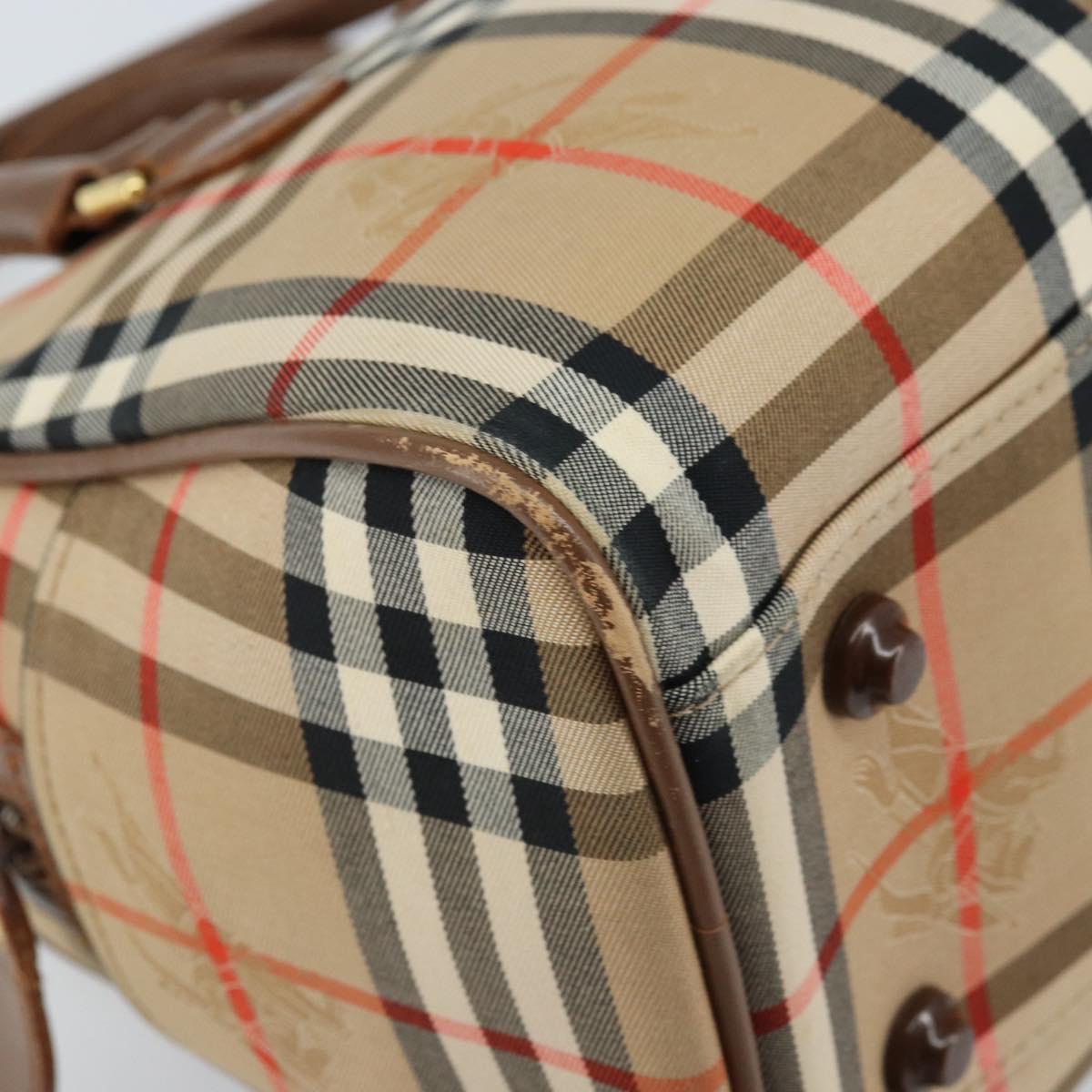 BURBERRY Nova Check Boston Bag Canvas Leather Beige Gold Auth ep13490