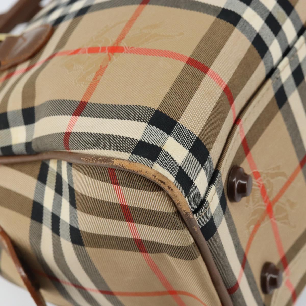 BURBERRY Nova Check Boston Bag Canvas Leather Beige Gold Auth ep13490