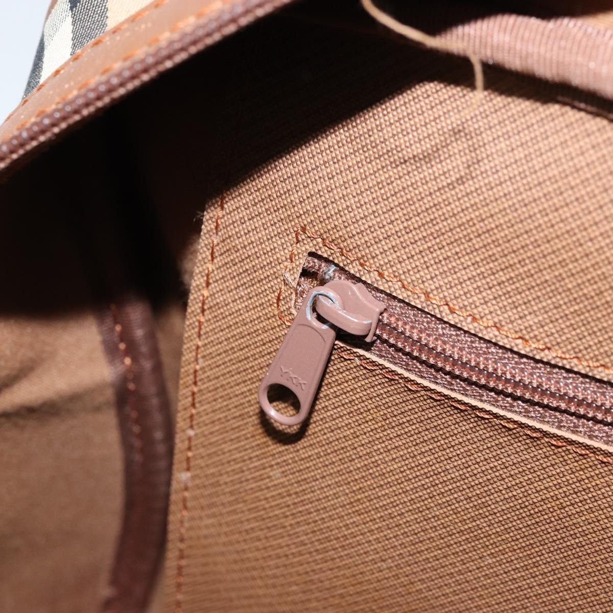 BURBERRY Nova Check Boston Bag Canvas Leather Beige Gold Auth ep13490