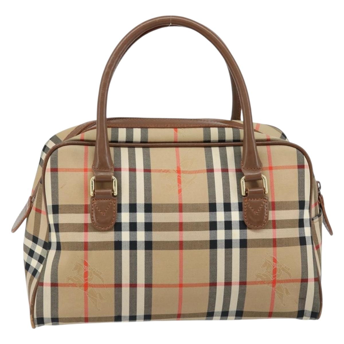 BURBERRY Nova Check Boston Bag Canvas Leather Beige Gold Auth ep13490