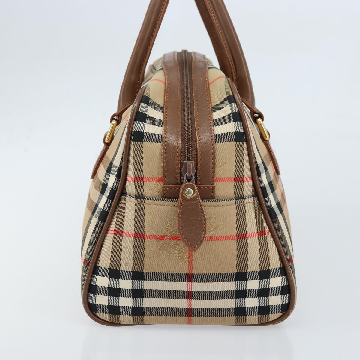 BURBERRY Nova Check Boston Bag Canvas Leather Beige Gold Auth ep13490