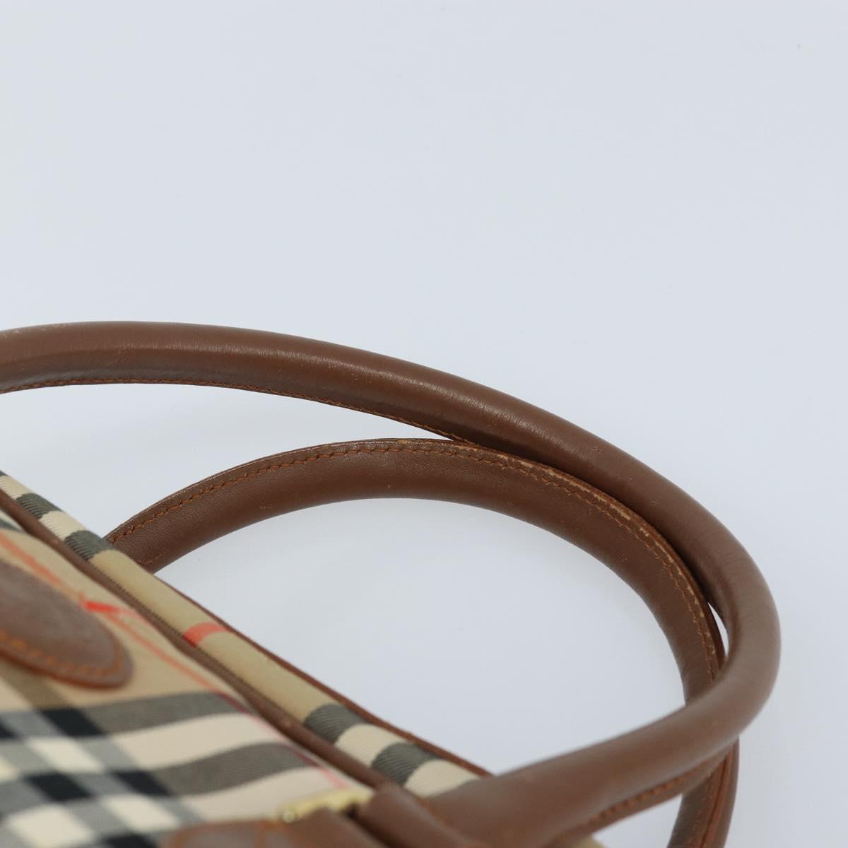 BURBERRY Nova Check Boston Bag Canvas Leather Beige Gold Auth ep13490