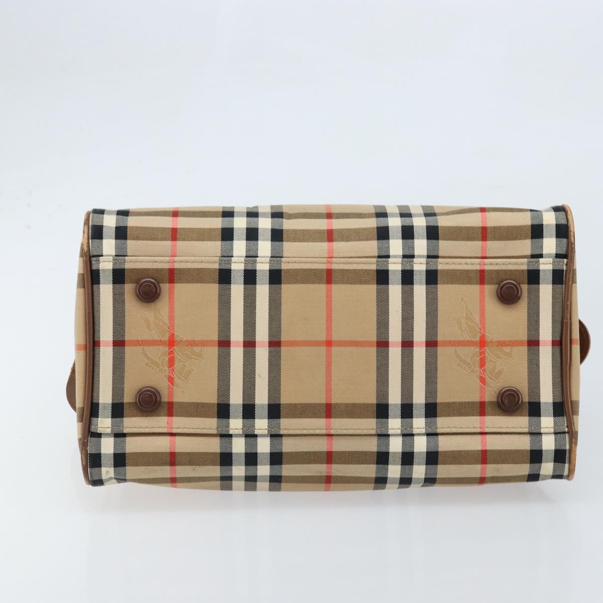 BURBERRY Nova Check Boston Bag Canvas Leather Beige Gold Auth ep13490