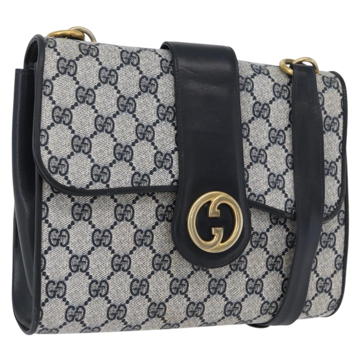 GUCCI GG Supreme Shoulder Bag PVC Navy Gold Auth ep13495