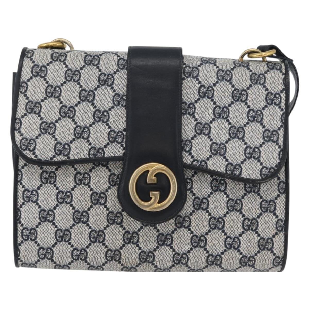 GUCCI GG Supreme Shoulder Bag PVC Navy Gold Auth ep13495