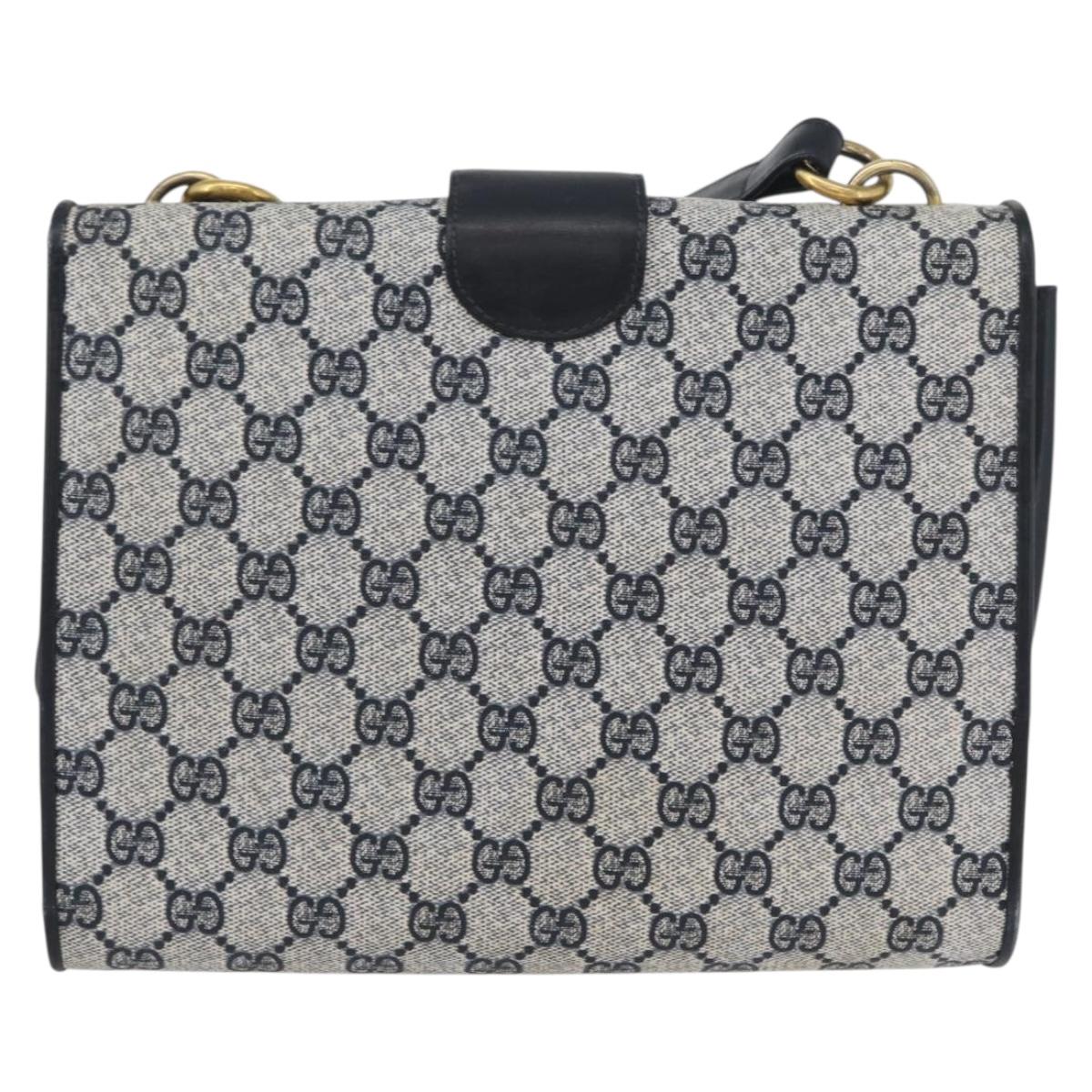 GUCCI GG Supreme Shoulder Bag PVC Navy Gold Auth ep13495