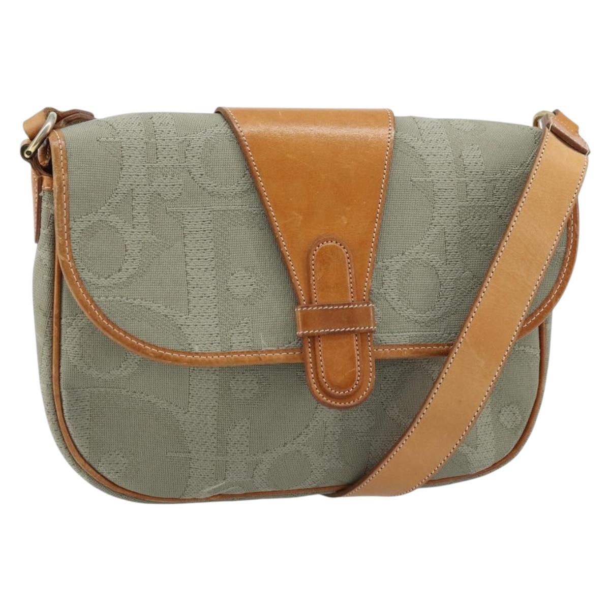 Christian Dior Trotter Canvas Shoulder Bag Gray Gold Auth ep13499