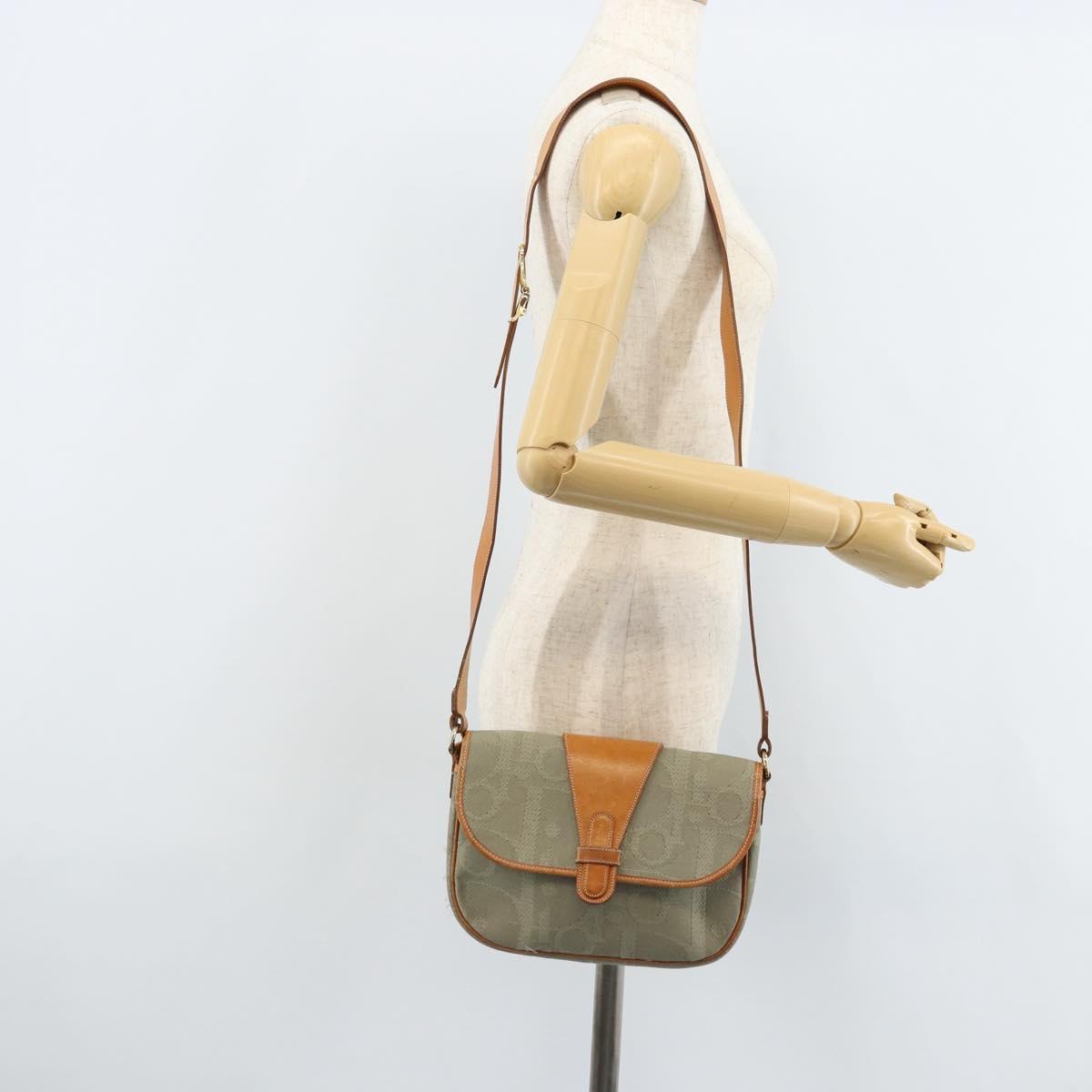 Christian Dior Trotter Canvas Shoulder Bag Gray Gold Auth ep13499