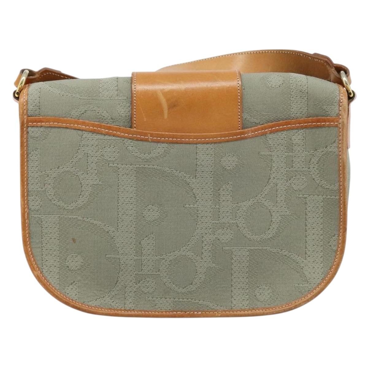 Christian Dior Trotter Canvas Shoulder Bag Gray Gold Auth ep13499