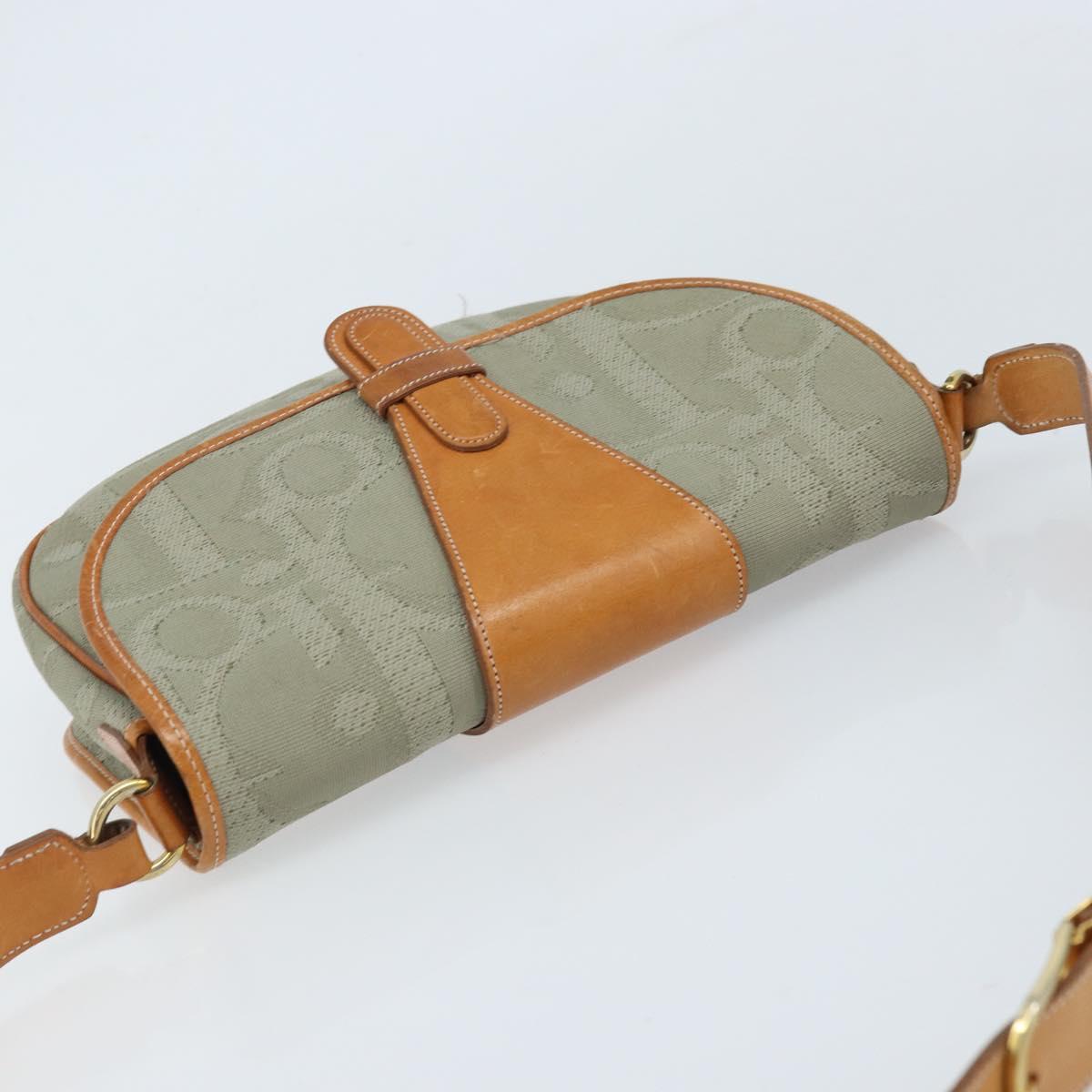 Christian Dior Trotter Canvas Shoulder Bag Gray Gold Auth ep13499