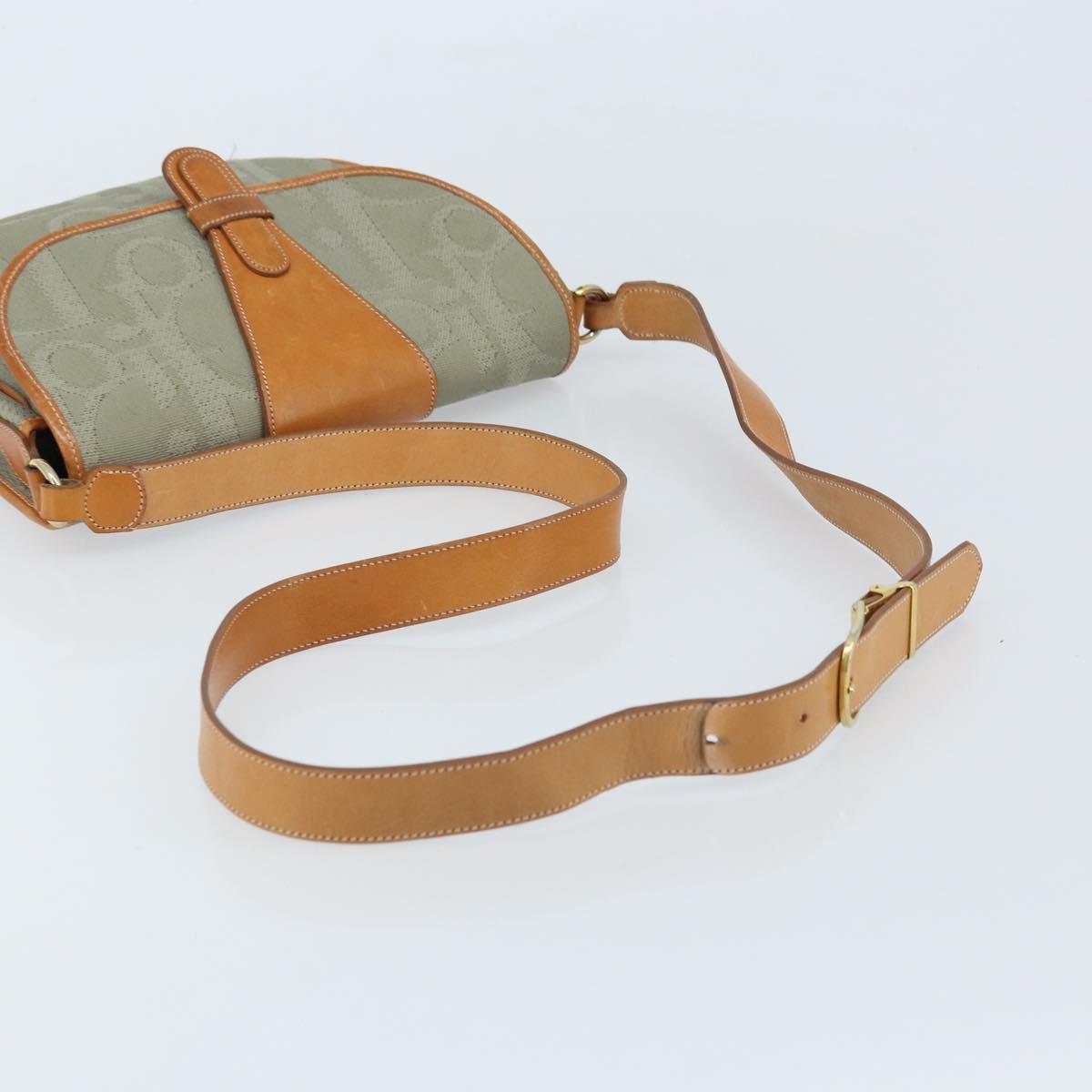 Christian Dior Trotter Canvas Shoulder Bag Gray Gold Auth ep13499