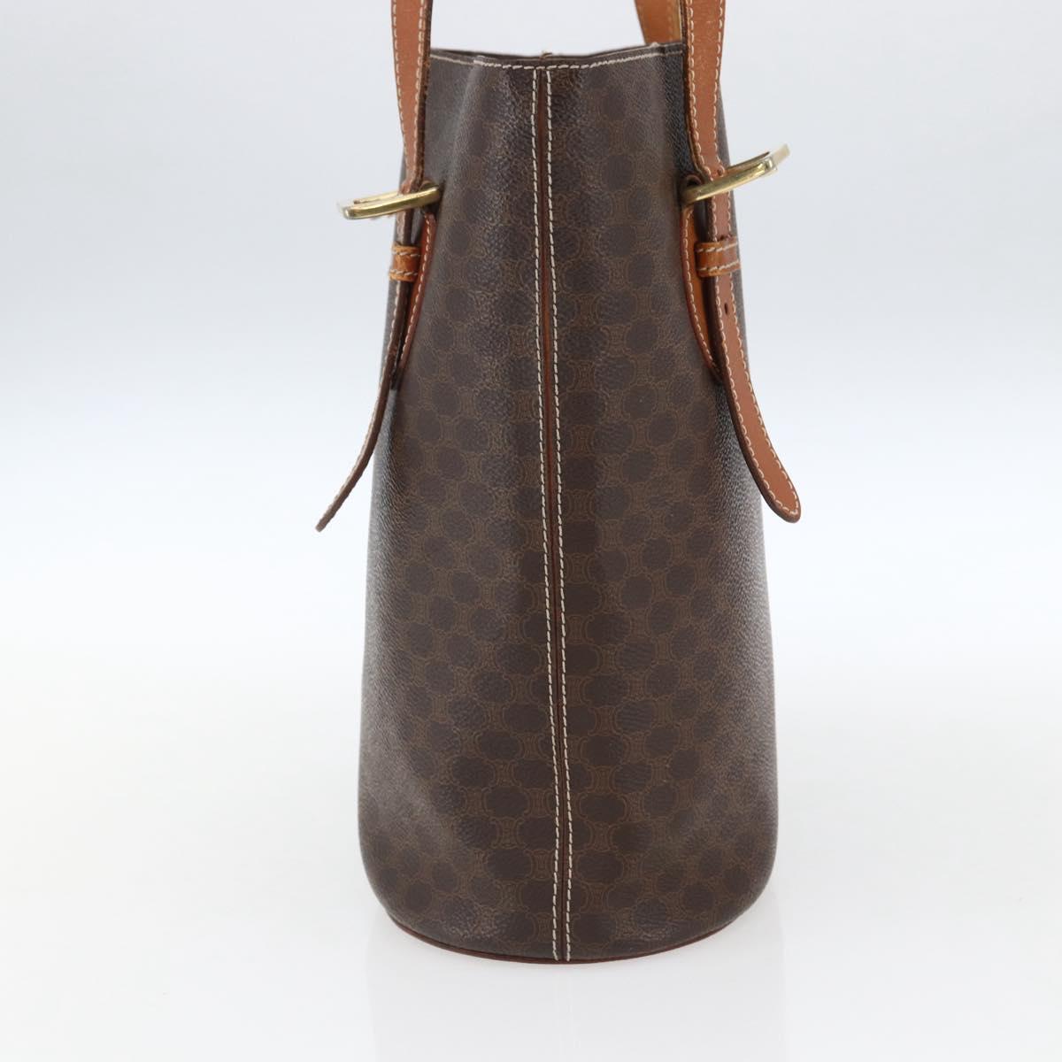 CELINE Macadam Canvas Tote Bag PVC Leather Brown Gold Auth ep13501
