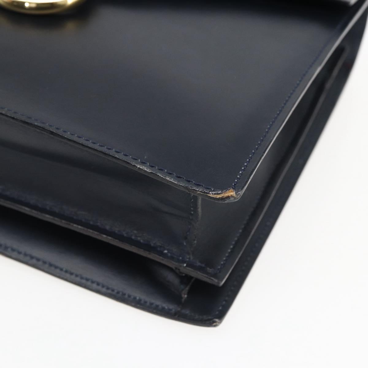 CELINE Hand Bag Leather Navy Gold Auth ep13502V