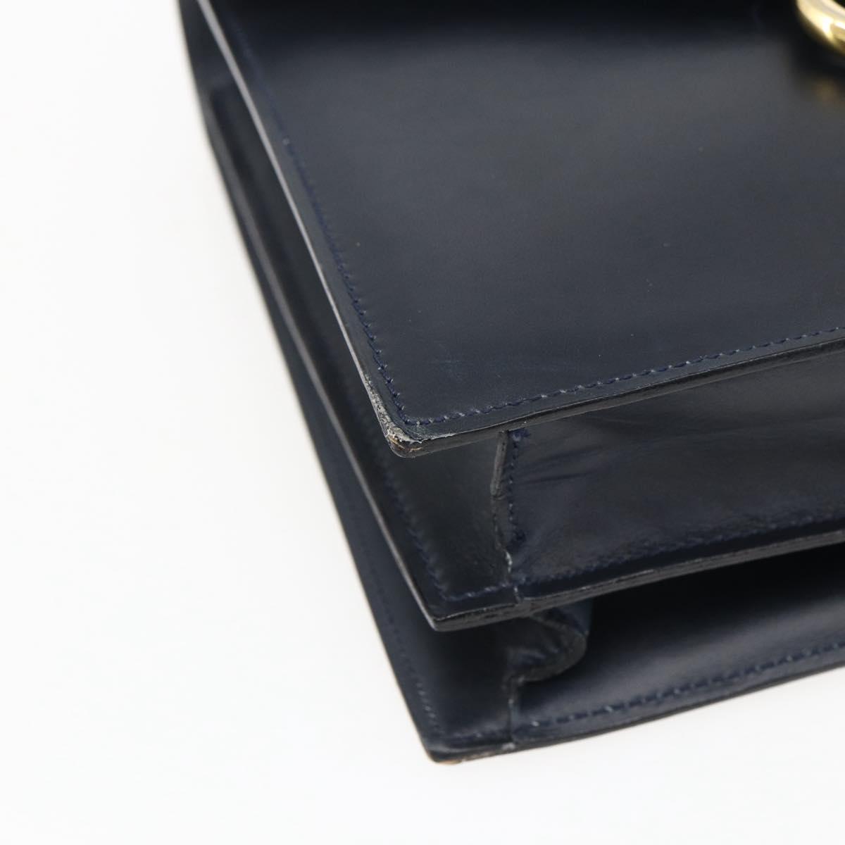 CELINE Hand Bag Leather Navy Gold Auth ep13502V