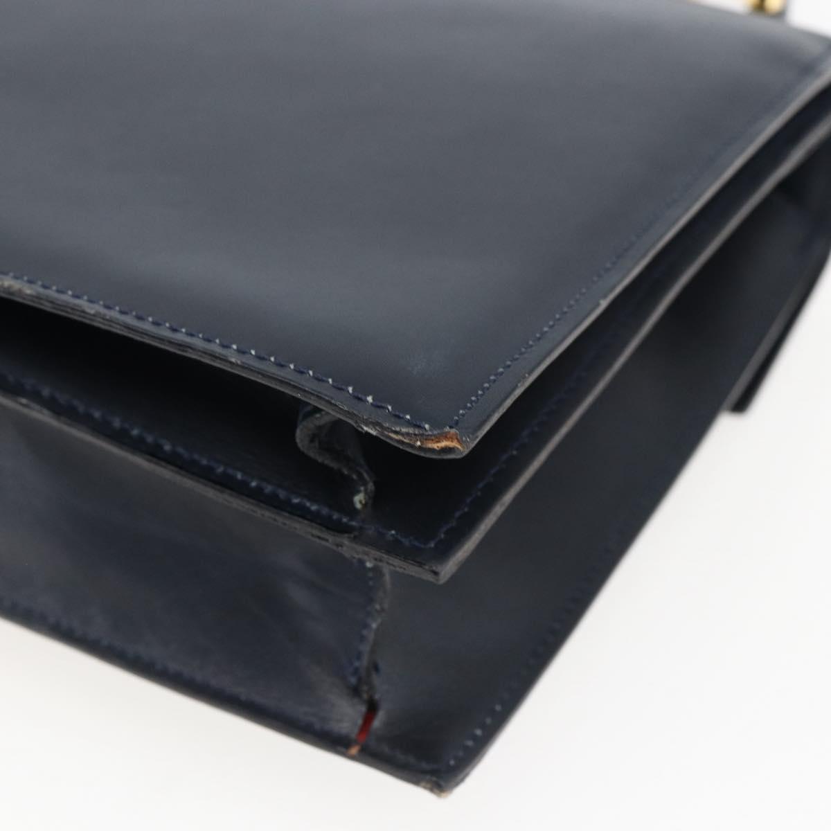 CELINE Hand Bag Leather Navy Gold Auth ep13502V