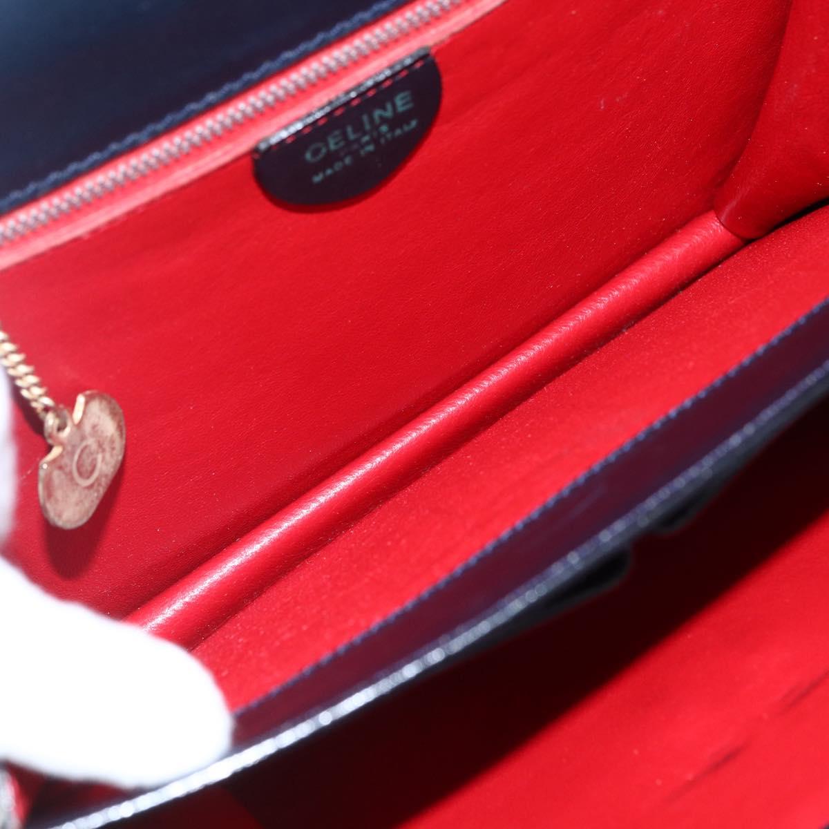 CELINE Hand Bag Leather Navy Gold Auth ep13502V