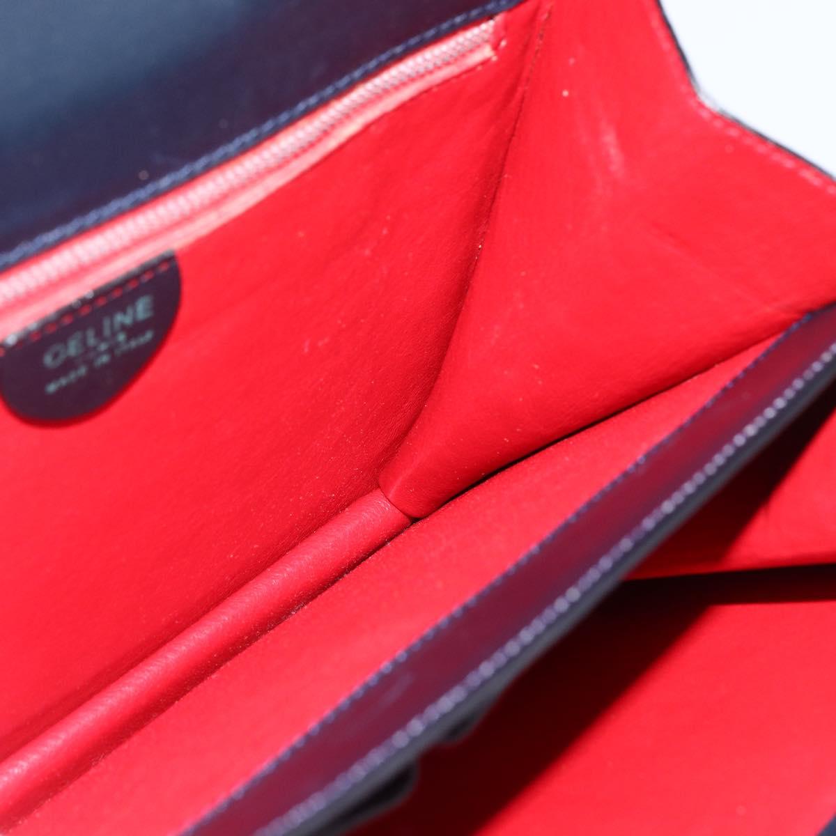 CELINE Hand Bag Leather Navy Gold Auth ep13502V