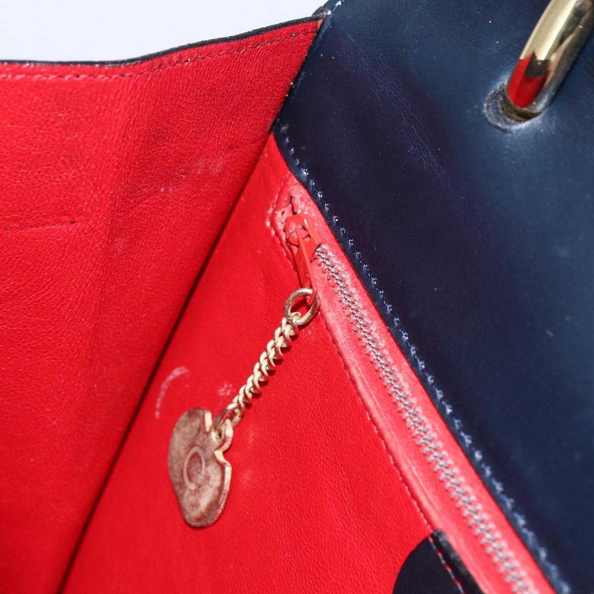 CELINE Hand Bag Leather Navy Gold Auth ep13502V