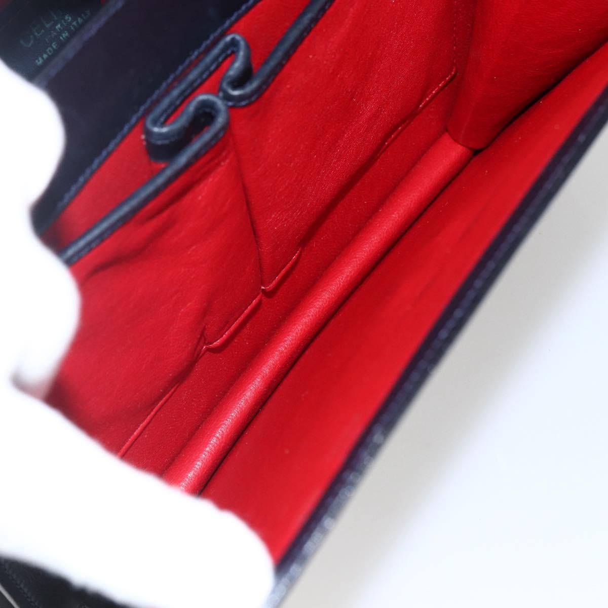 CELINE Hand Bag Leather Navy Gold Auth ep13502V