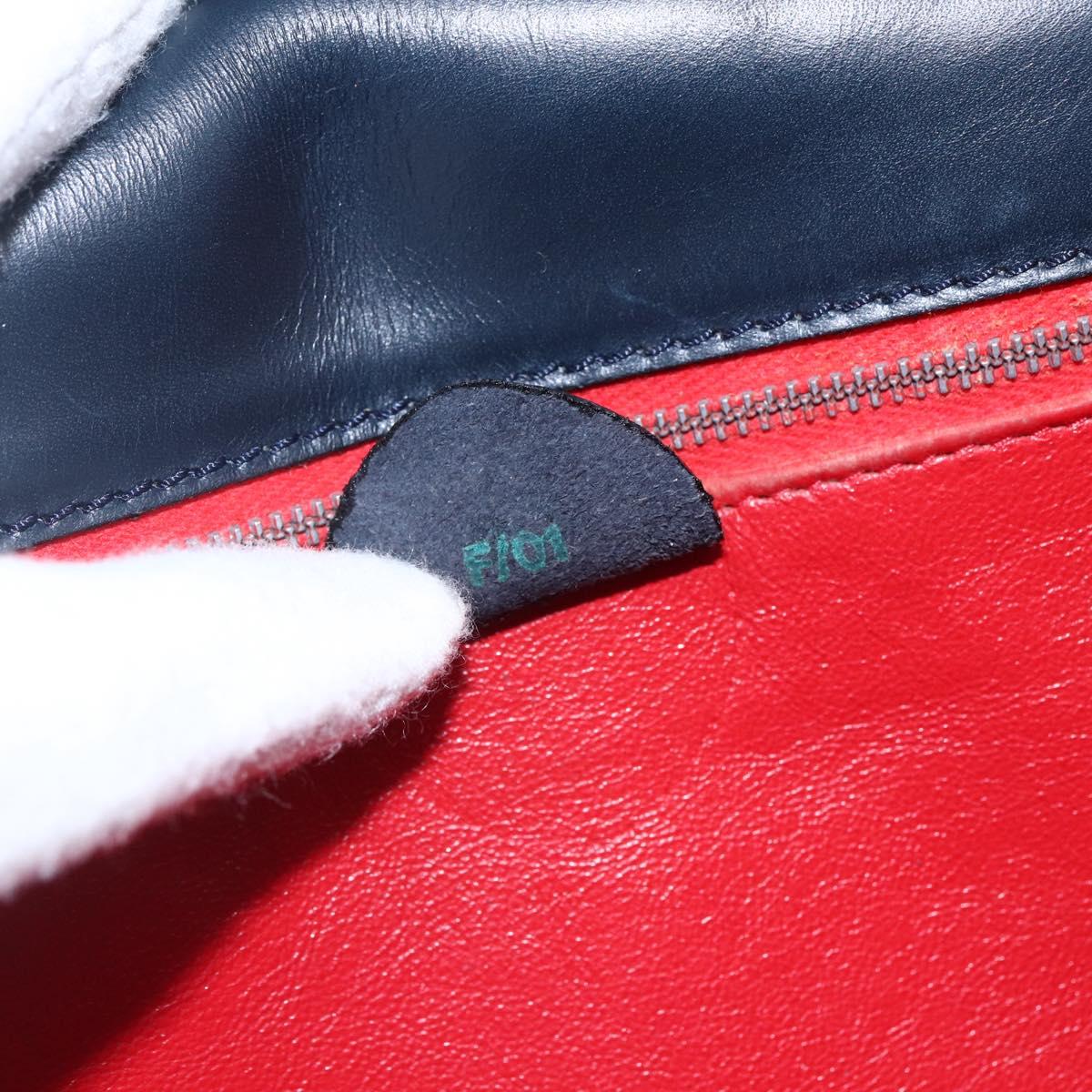 CELINE Hand Bag Leather Navy Gold Auth ep13502V