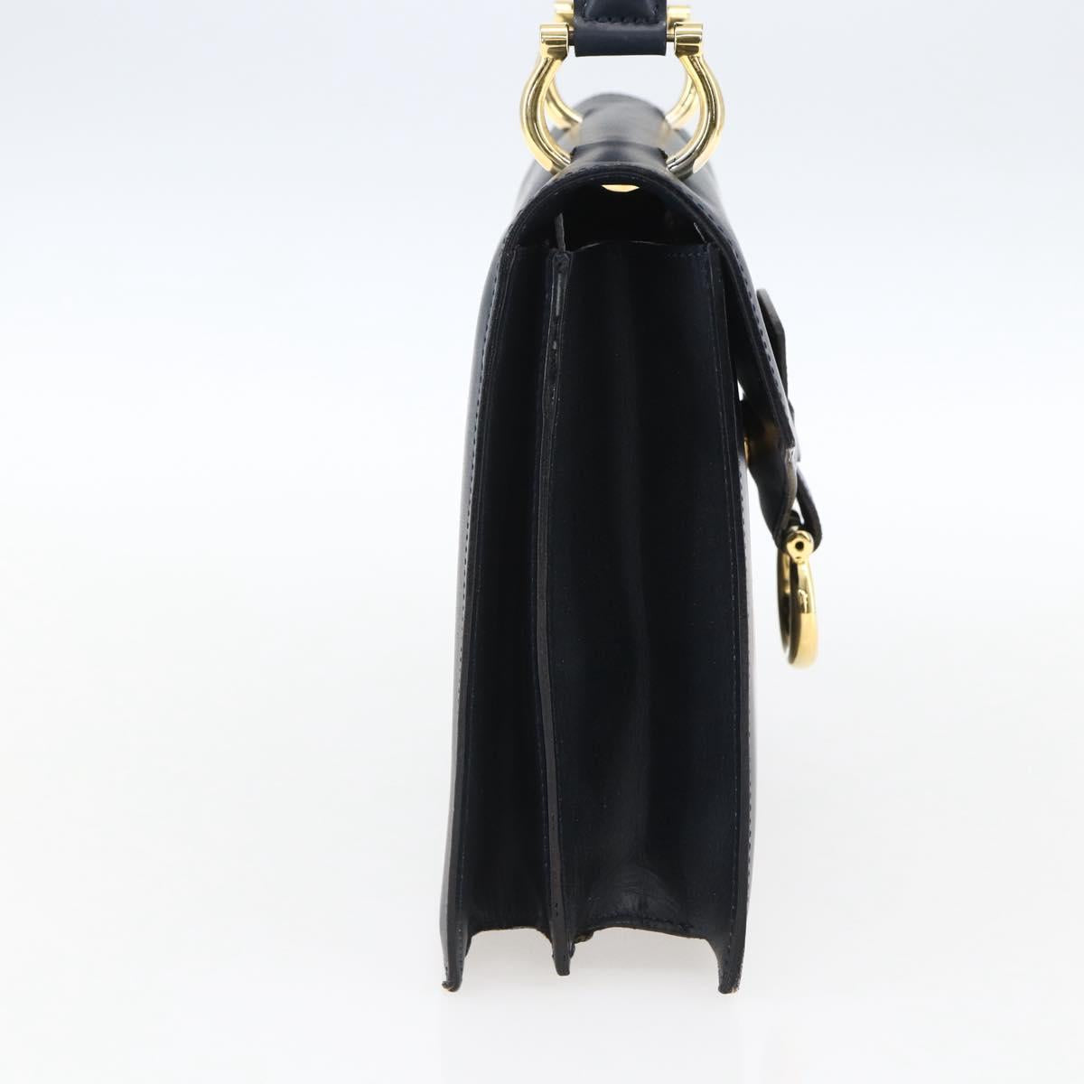 CELINE Hand Bag Leather Navy Gold Auth ep13502V