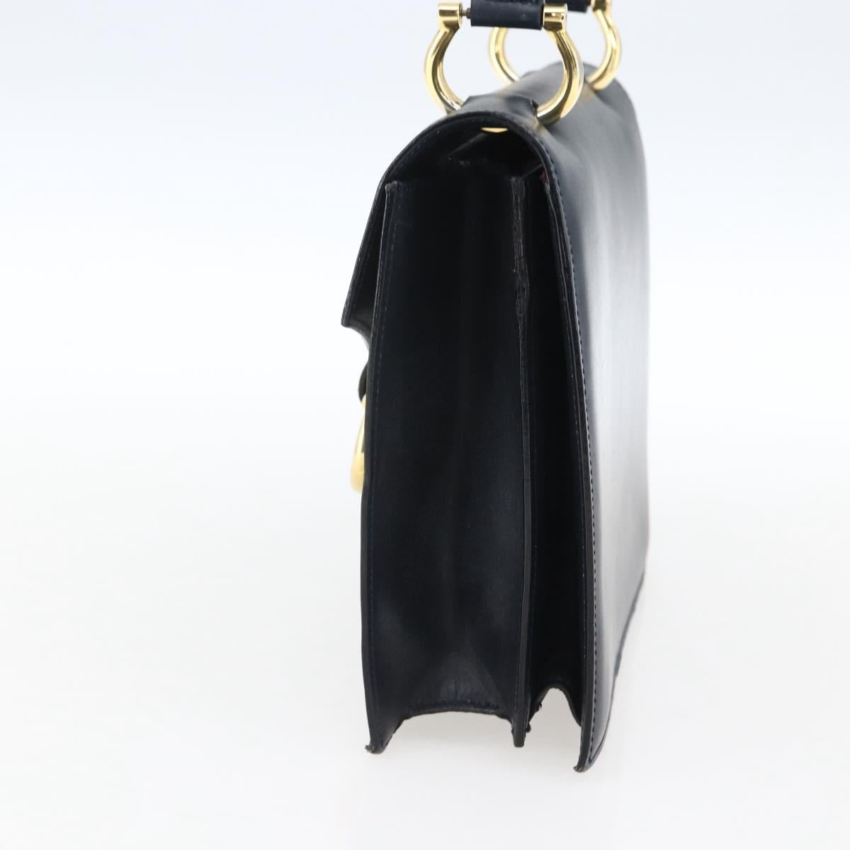 CELINE Hand Bag Leather Navy Gold Auth ep13502V