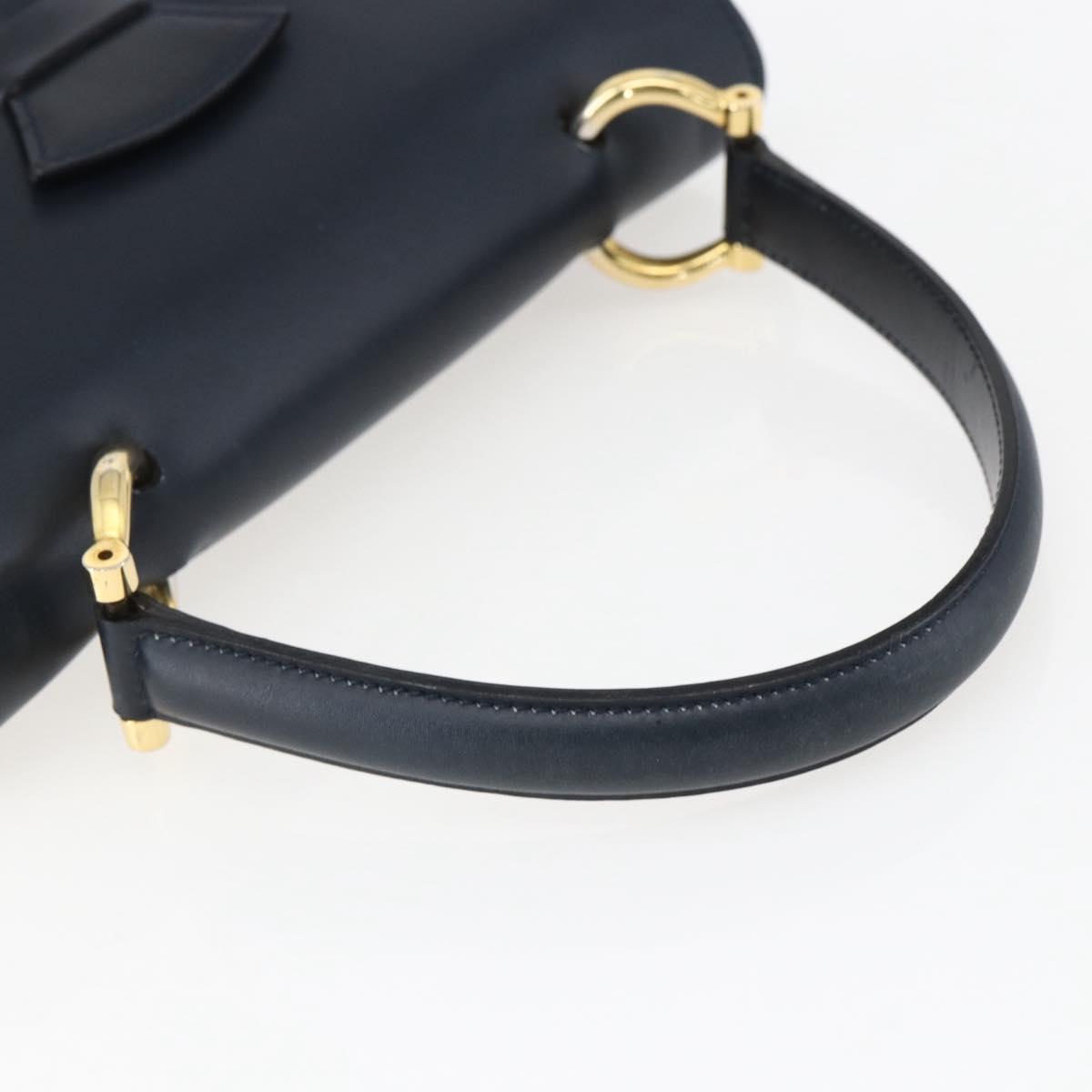CELINE Hand Bag Leather Navy Gold Auth ep13502V