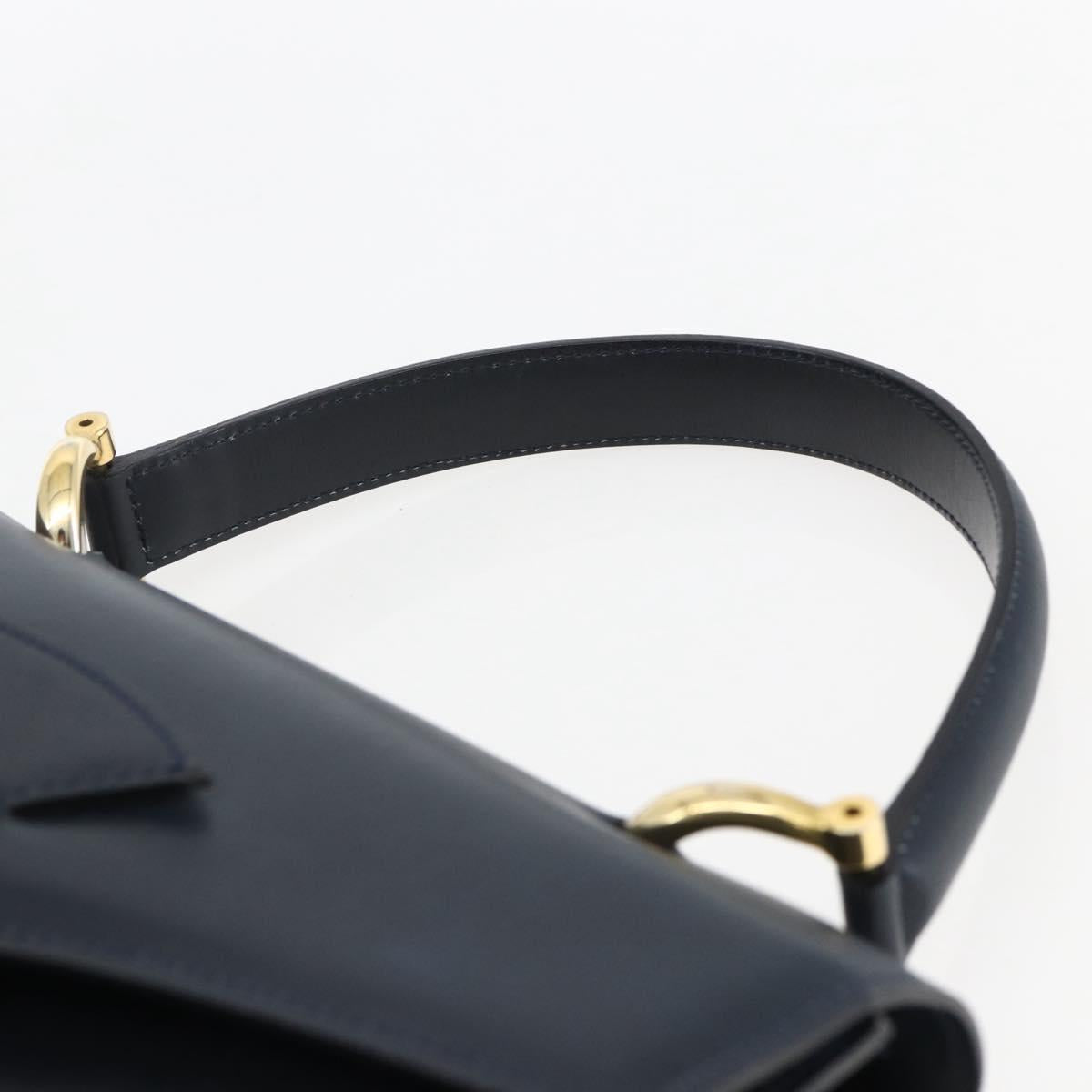 CELINE Hand Bag Leather Navy Gold Auth ep13502V