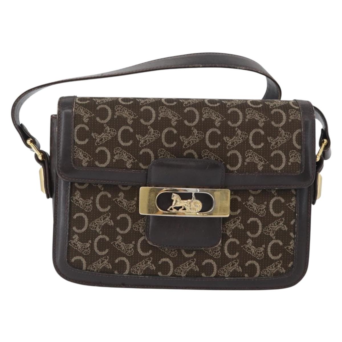 CELINE C Sulky Shoulder Bag Canvas Brown Gold Auth ep13505