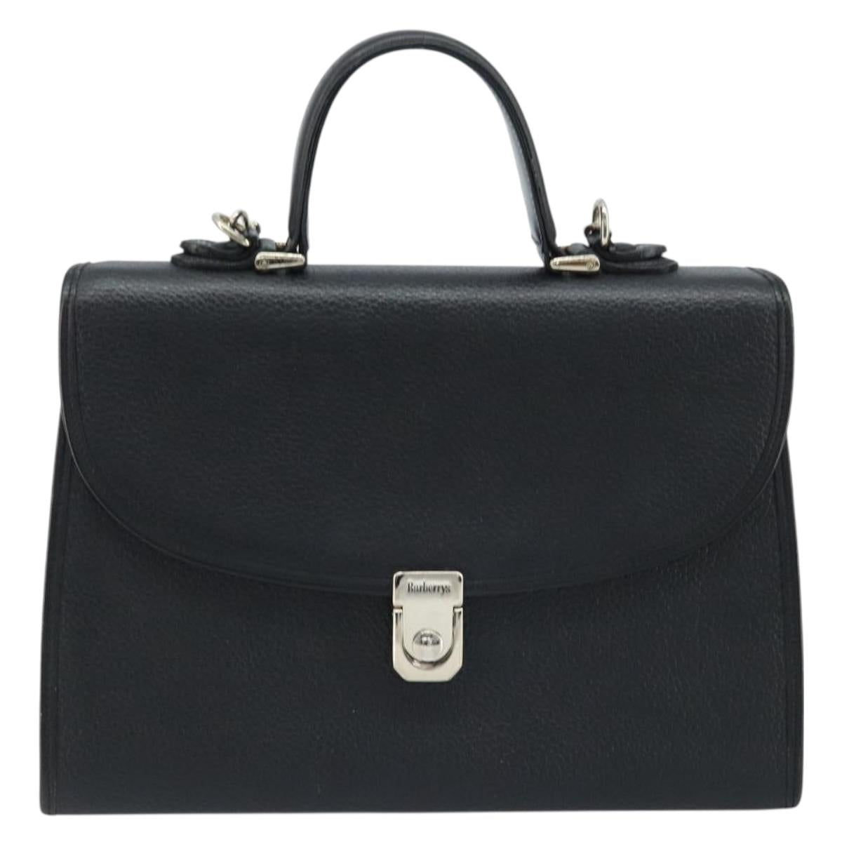 Burberrys Hand Bag Leather 2way Black Silver Auth ep13509