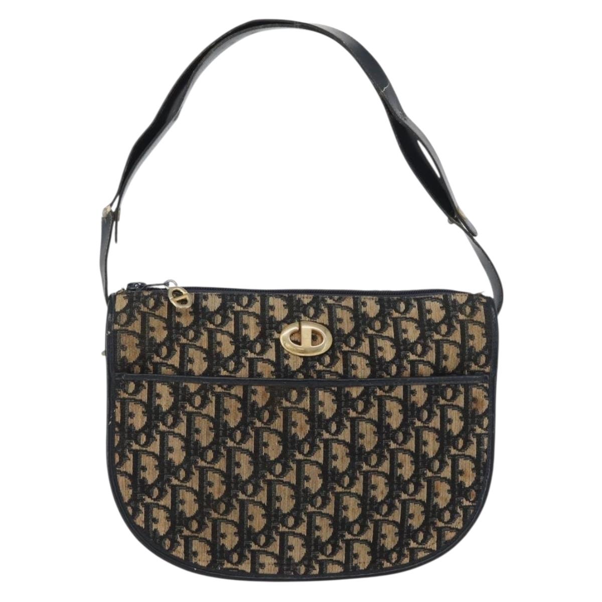 Christian Dior Trotter Canvas Shoulder Bag Navy Gold Auth ep13512