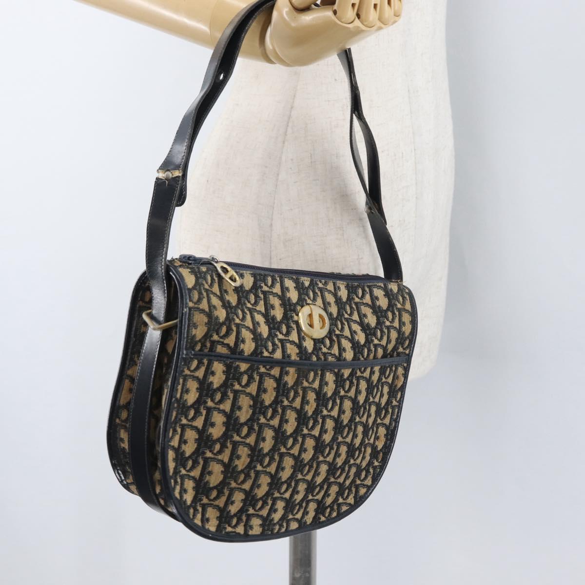 Christian Dior Trotter Canvas Shoulder Bag Navy Gold Auth ep13512