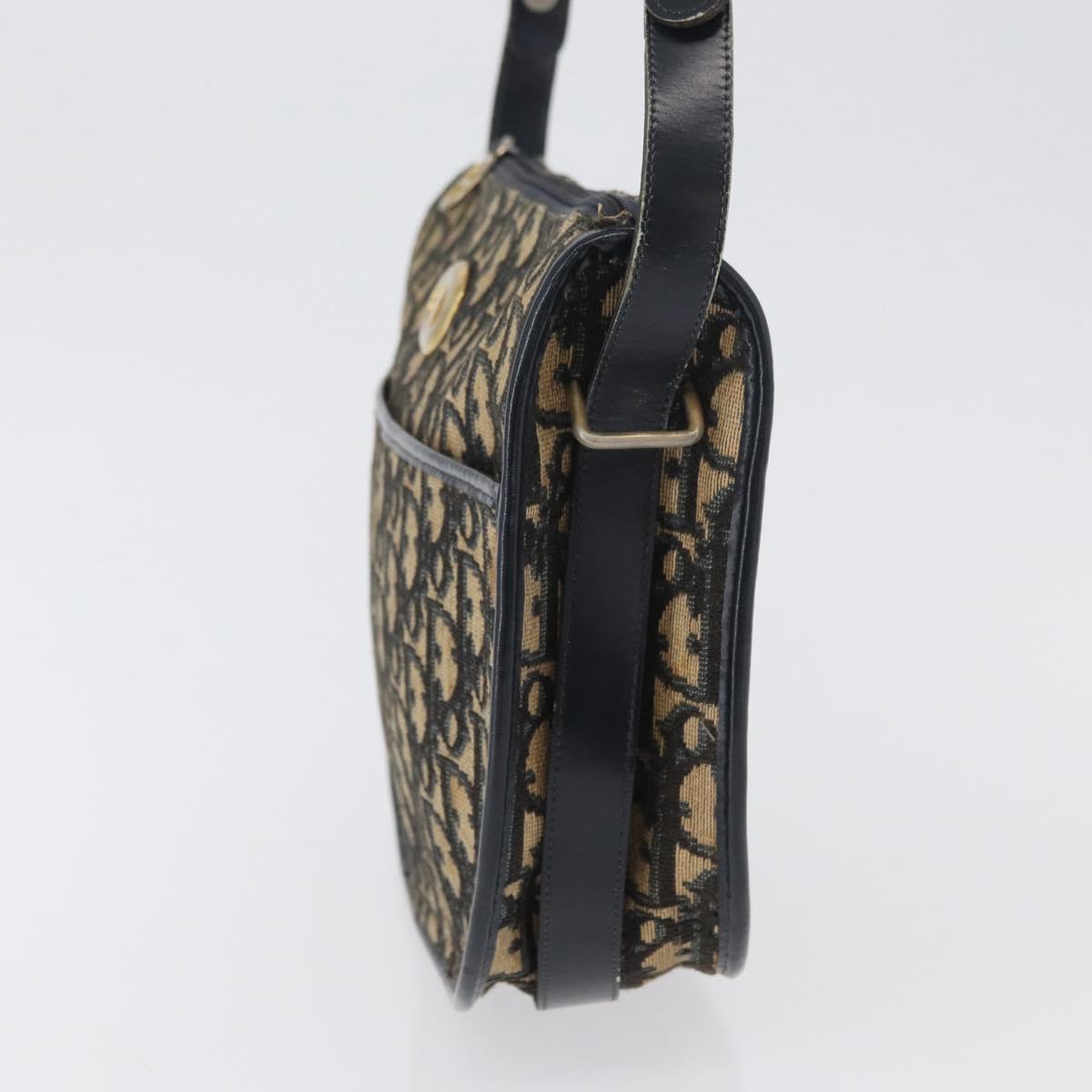 Christian Dior Trotter Canvas Shoulder Bag Navy Gold Auth ep13512