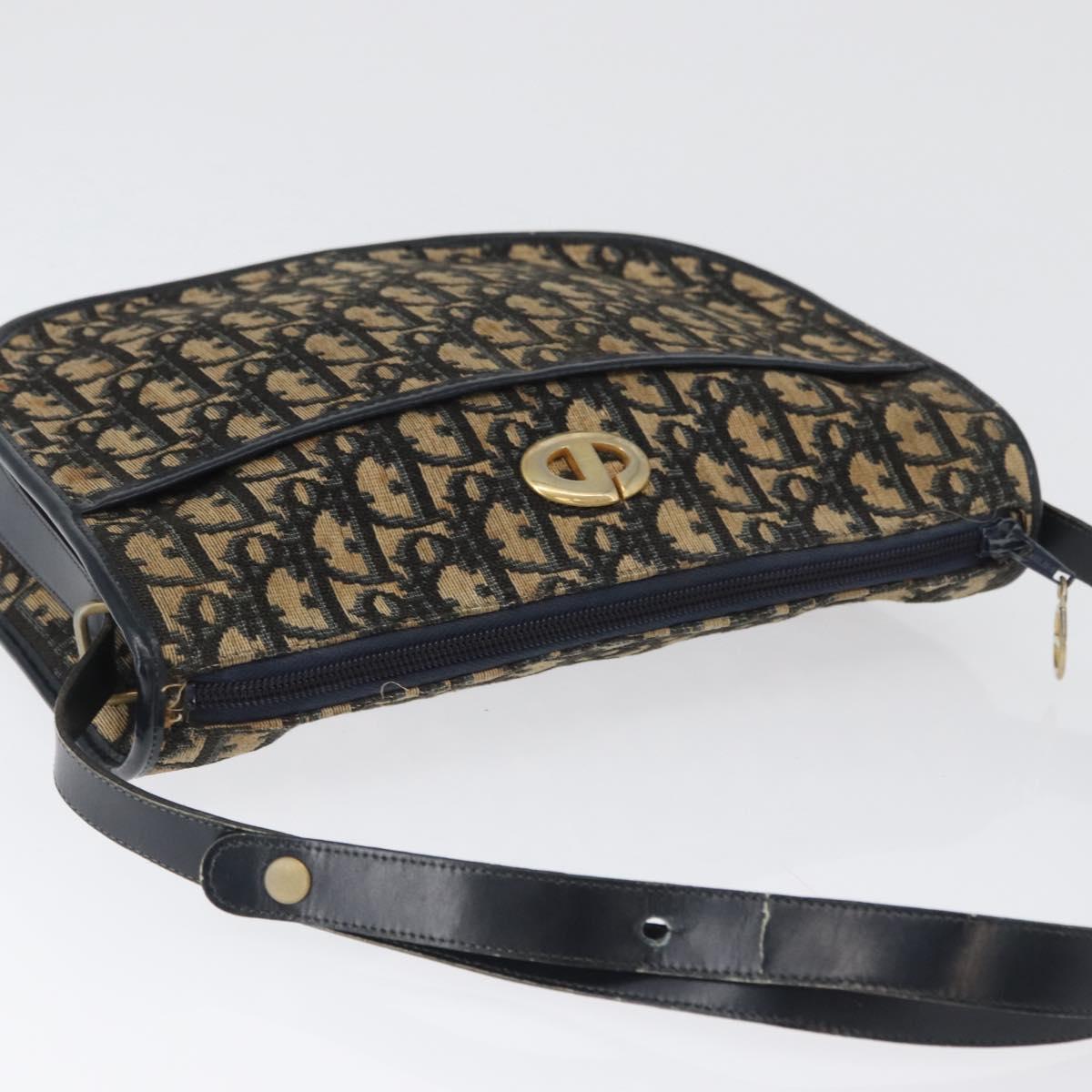Christian Dior Trotter Canvas Shoulder Bag Navy Gold Auth ep13512