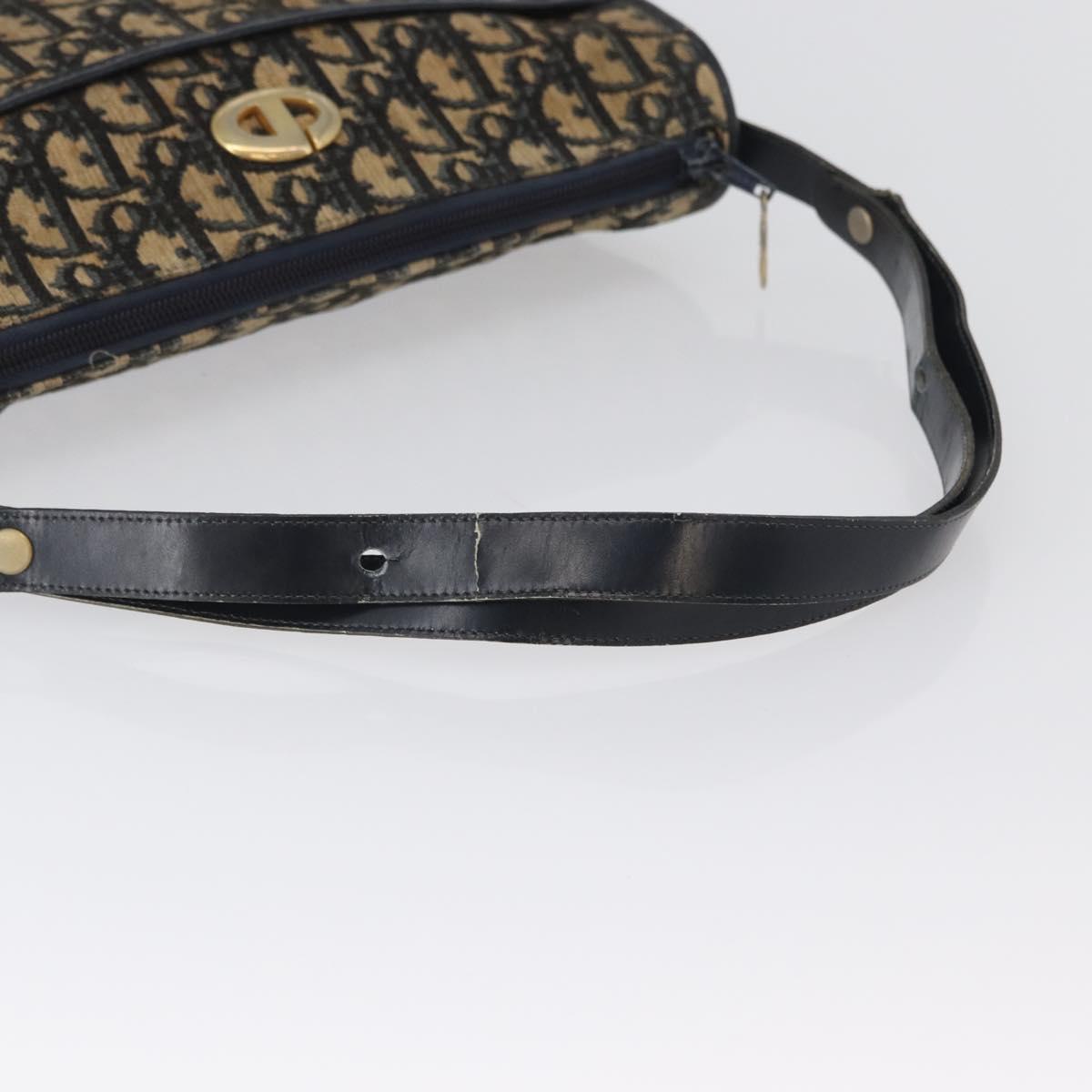 Christian Dior Trotter Canvas Shoulder Bag Navy Gold Auth ep13512